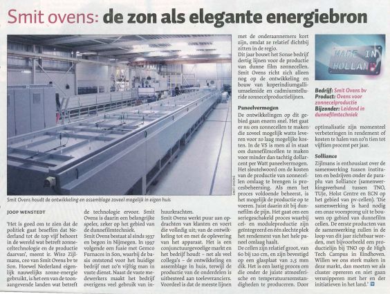 Artikel Smit Ovens in Technisch Weekblad  05-04-2011