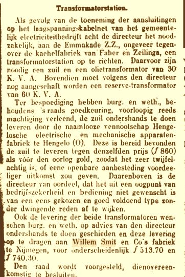 Order Transformatorstation Emmakade 16-08-1915