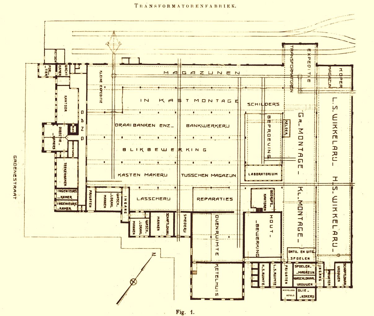 Plattegrond Smit Transformatoren 1921 door Prof. Nolen.