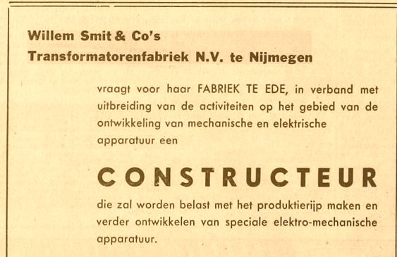 Constructeurs gevraagt voor Smit Ede 20-05-1961