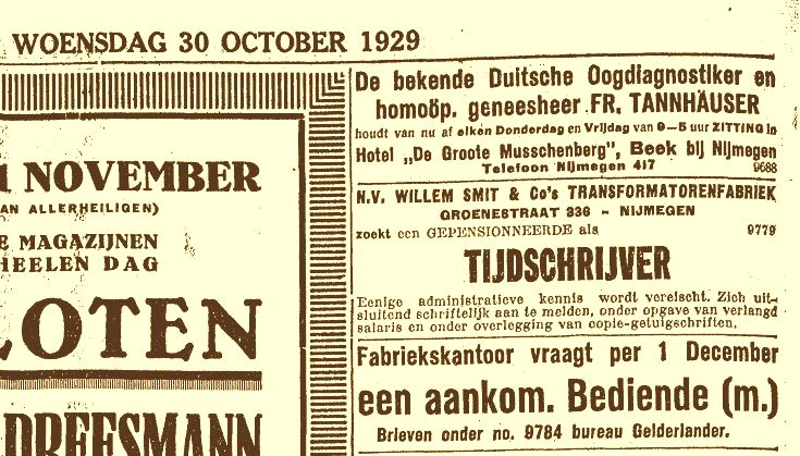 Gepensionneerde tijdschrijver gevaagt (30-10-1929)