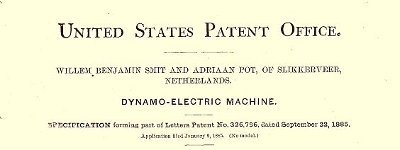 Patent  voor een Dynamo machine uit 1885