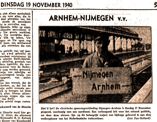 Opening spoorlijn Arnhem-Nijmegen 19-11-1940