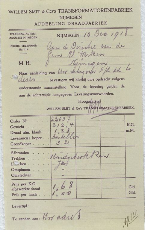 Order Smit Draad 1918