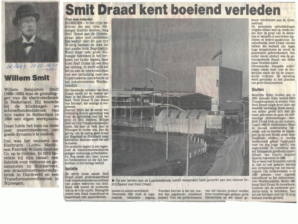 Artikel Smit Draad verhuizing naar nieuwe pand (1990)