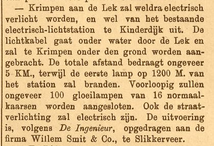 Electrische verlichting Krimpen aan de Lek (1890)