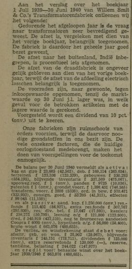 Jaarverslag Willem Smit & Co's Transformatorenfabriek 1940