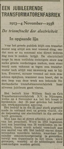 25 Jarig jubileum Willem Smit & Co's Transformatorenfabriek 1938