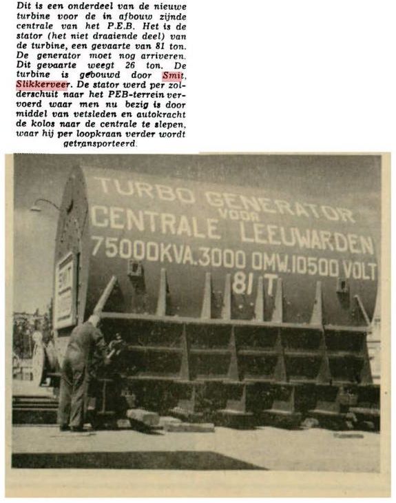 Stator Smit Slikkerveer voor PEB Centrale 07-06-1960