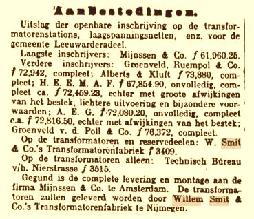 Een van de eerste orders voor Smit Trafo 22-12-1913